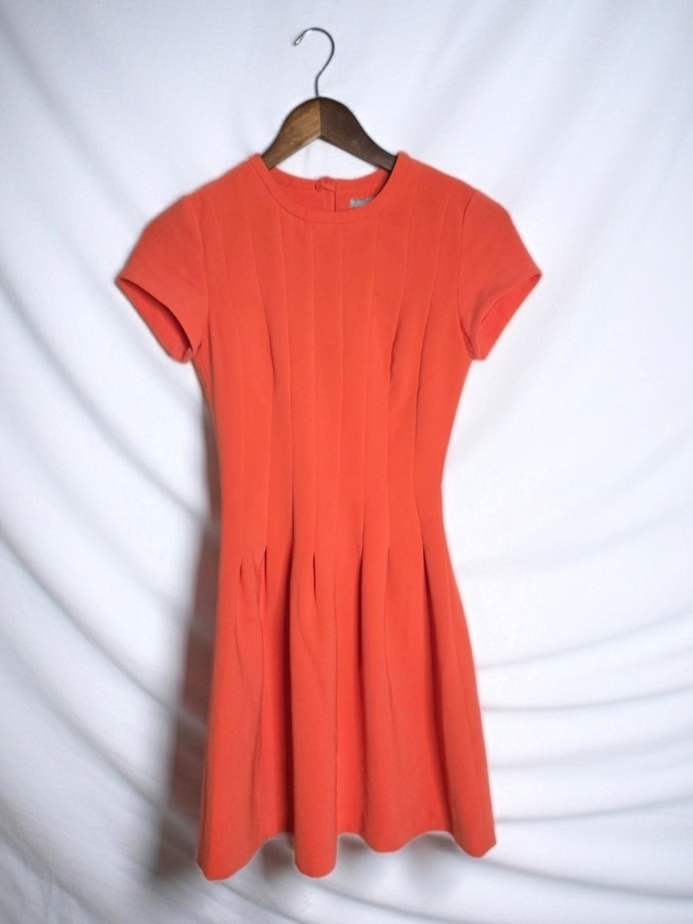 J. Jill Vibrant Coral Orange Short Sleeve Pleated Fit & Flare Mini Dress Size 2